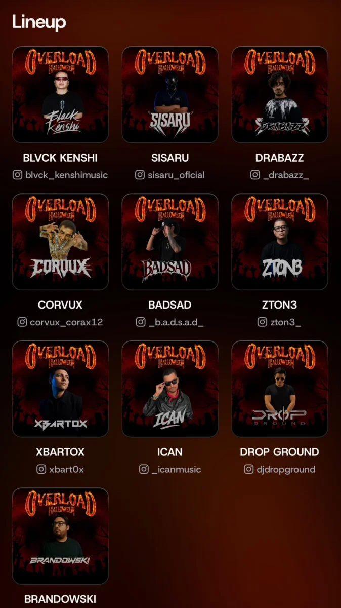 Lineup overload halloween octubre 2026